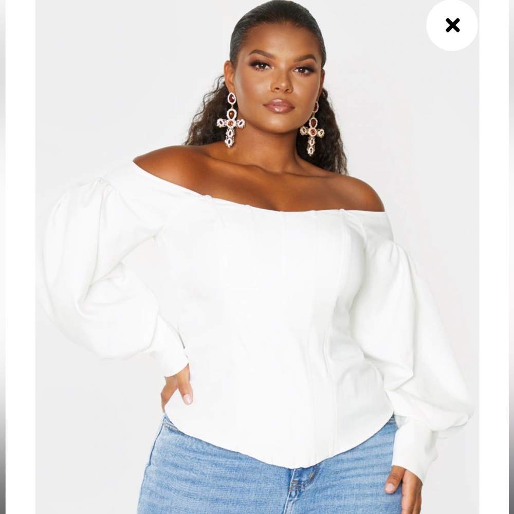 Prettylittlething BARDOT BALLOON SLEEVE CORSET TOP